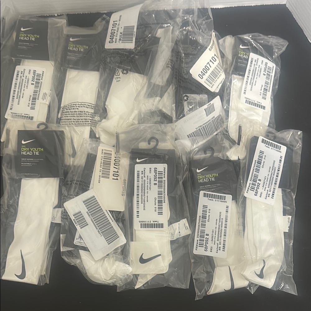 Lot of 10 Sealed Nike White Dry Youth Head Ties